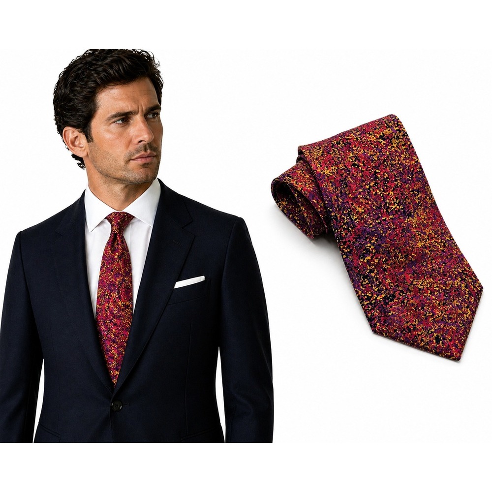 Brioni Silk Tie Purple‎ Magenta Gold Abstract Stippled Zebra Italy Luxury Office